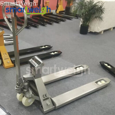 अच्छी कीमत स्टेनलेस स्टील पैलेट जैक वजन स्केल 2000Kg स्केल के साथ कम प्रोफ़ाइल पैलेट जैक ऑनलाइन